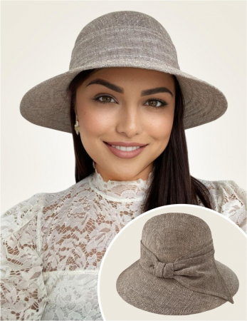 PALARII dama soare - PERLA LUX - Palarie de soare de lux din in cu semifunda PERLA LUX (MARO perlat) - marime unica, reglabila