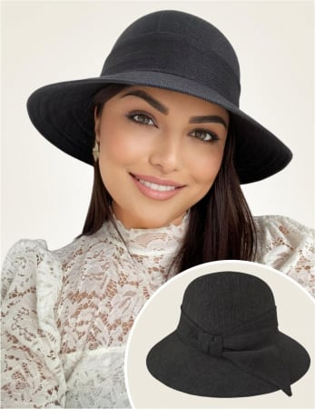 PALARII dama soare - PERLA LUX - Palarie de soare de lux din in cu semifunda PERLA LUX (NEGRU) - marime unica, reglabila