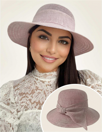 PALARII dama soare - PERLA LUX - Palarie de soare de lux din in cu semifunda PERLA LUX (ROZ perlat) - marime unica, reglabila