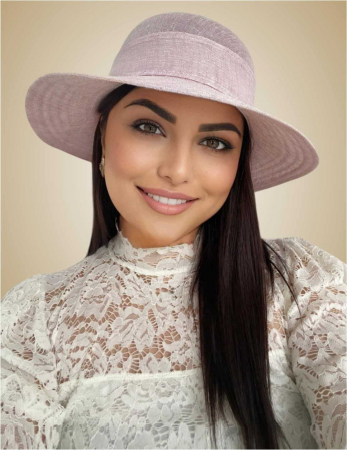 Palarie de soare de lux din in cu semifunda PERLA LUX (ROZ perlat) - marime unica, reglabila [1]