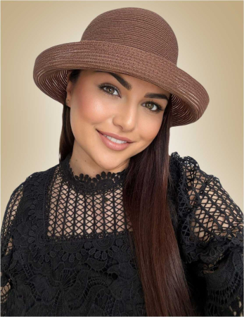 PALARII SOARE LUX - modele 2026 - Palarie dama din organza dantelata AMIRA LUX-palarie maro mahon, reglabila