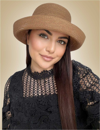 PALARII SOARE LUX - modele 2026 - Palarie dama din organza dantelata AMIRA LUX-palarie maro, reglabila