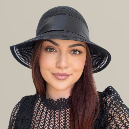 Palarie dama din organza dantelata PALOMA -palarie negru, reglabila [4]