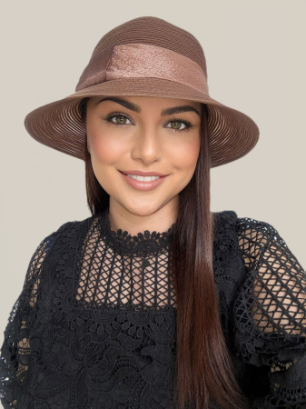 Palarie dama din organza dantelata PALOMA LUX-palarie maro, reglabila [2]