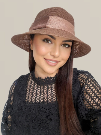 PALARII SOARE - Palarie dama din organza dantelata PALOMA LUX-palarie maro, reglabila