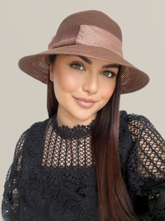 Palarie dama din organza dantelata PALOMA LUX-palarie maro, reglabila [3]