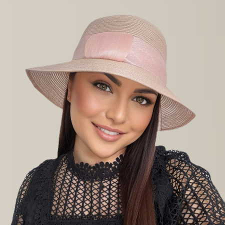 Palarie dama din organza dantelata PALOMA LUX-palarie roz, reglabila [4]