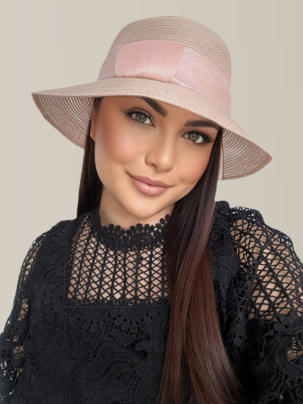 Palarie dama din organza dantelata PALOMA LUX-palarie roz, reglabila [3]