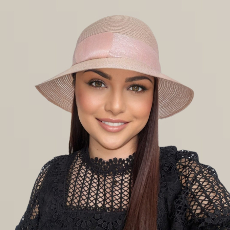 Palarie dama din organza dantelata PALOMA LUX-palarie roz, reglabila [5]