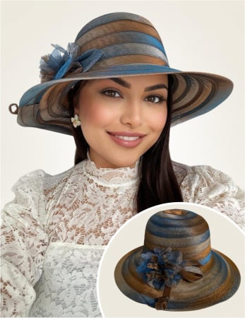 PALARII dama soare - VENETIA CHIC - Palarie de soare de lux din organza satinata VENETIA CHIC (BLEUMARIN+ MARO caramiziu) - marime unica, reglabila