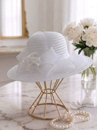 Palarie de soare de lux din organza Sofia Lady (ALB) - marime unica, reglabila [1]