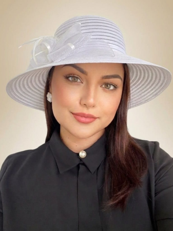 PALARII dama soare - SOFIA LUX - Palarie de soare de lux din organza Sofia Lady (ALB) - marime unica, reglabila