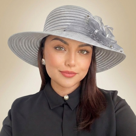 Palarie de soare de lux din organza Sofia Lady (GRI) - marime unica, reglabila [2]