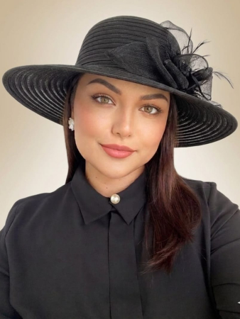 PALARII vara NEGRE - Palarie de soare de lux din organza Sofia Lady (NEGRU) - marime unica, reglabila