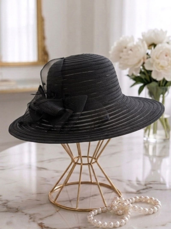 Palarie de soare de lux din organza Sofia Lady (NEGRU) - marime unica, reglabila [1]