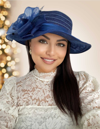 PALARII vara BLEUMARIN si ALBASTRU - Palarie de soare de lux din organza Sofia Lux  (BLEUMARIN) - marime unica, reglabila