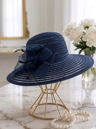 Palarie de soare de lux din organza Sofia Lady (BLEUMARIN) - marime unica, reglabila [1]