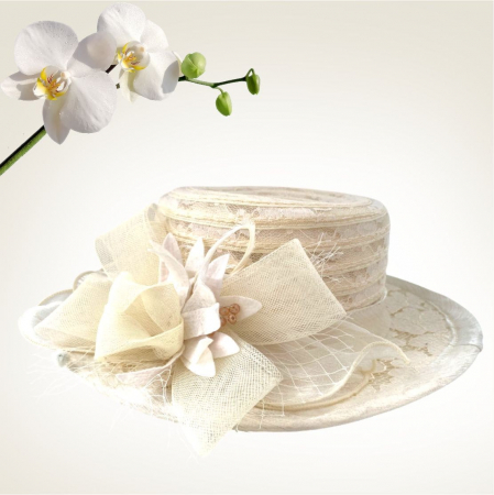 Palarie de soare de lux din organza Sofia Lux  (CREM) - marime unica, reglabila [3]