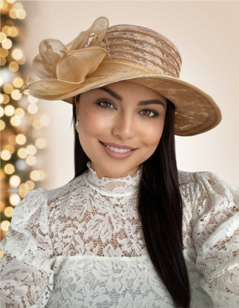 PALARII vara MARO - Palarie de soare de lux din organza Sofia Lux  (MARO cappucino) - marime unica, reglabila
