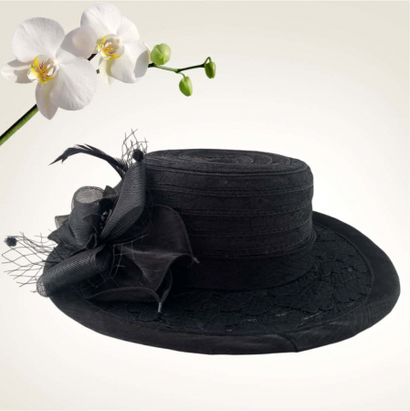 Palarie de soare de lux din organza Sofia Lux  (NEGRU) - marime unica, reglabila [2]