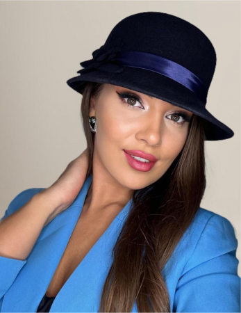 Palarie din fetru lux cu boruri delicate BARONESS LUX (BLEUMARIN) - marime unica, reglabila [1]