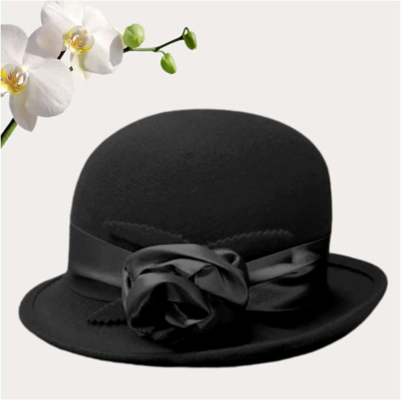 Palarie din fetru lux cu panglica din satin NOBLESS  (NEGRU) - marime unica, reglabila [3]