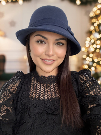 Palarie eleganta cu boruri chic si funda ARONIA (BLEUMARIN) - marime unica, reglabila [1]