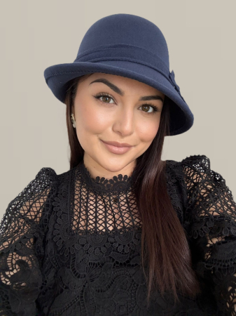 Palarie eleganta cu boruri chic si funda ARONIA (BLEUMARIN) - marime unica, reglabila [2]