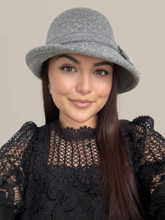 Palarie eleganta cu boruri chic si funda ARONIA (GRI) - marime unica, reglabila [3]
