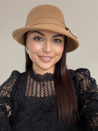 Palarie eleganta cu boruri chic si funda ARONIA (MARO cappuccino) - marime unica, reglabila [3]