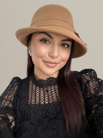 Palarie eleganta cu boruri chic si funda ARONIA (MARO cappuccino) - marime unica, reglabila [2]
