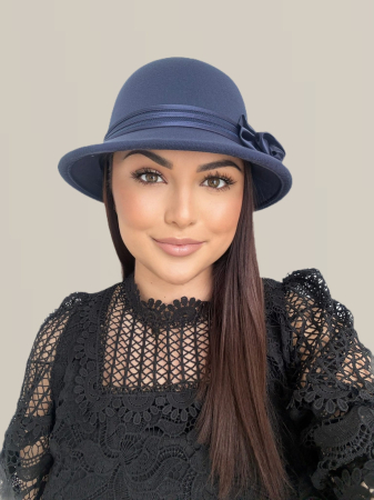 Palarie eleganta cu boruri delicate si decor din satin VALERY (BLEUMARIN) - marime unica, reglabila [3]