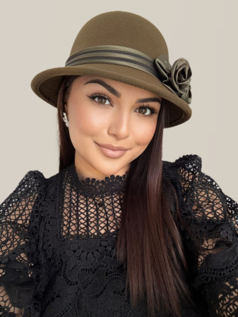 Palarie eleganta cu boruri delicate si decor din satin VALERY (KAKI) - marime unica, reglabila [3]