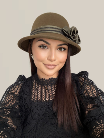 Palarie eleganta cu boruri delicate si decor din satin VALERY (KAKI) - marime unica, reglabila [3]