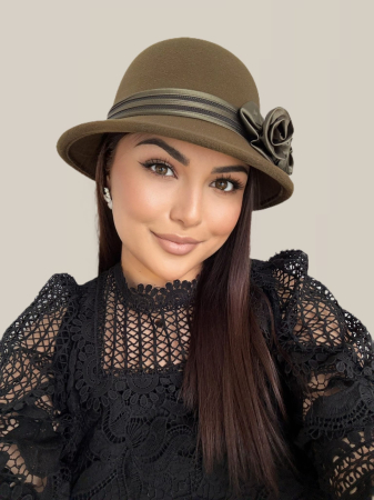 Palarie eleganta cu boruri delicate si decor din satin VALERY (KAKI) - marime unica, reglabila [2]