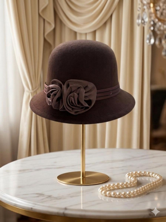 Palarie eleganta cu boruri delicate si decor din satin VALERY (MARO mahon) - marime unica, reglabila [4]