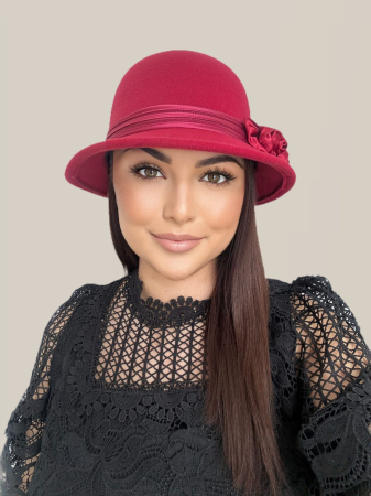 Palarie eleganta cu boruri delicate si decor din satin VALERY (ROSU trandafiriu) - marime unica, reglabila [3]