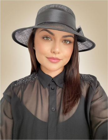 Palarie soare de lux din sisal cu funda din satin AURORA LUX (NEGRU) - marime unica, reglabila [1]