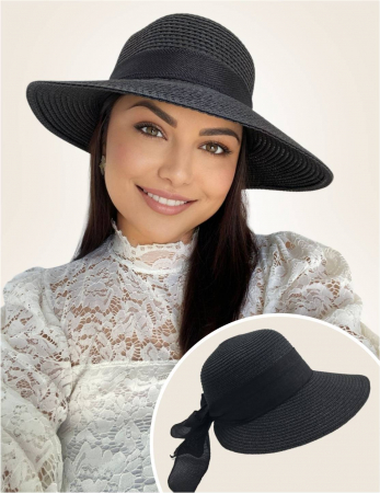 PALARII dama soare - LORELAI LUX - Palarie dama boruri medii tip sapcuta LORELAI-palarie negru, reglabila