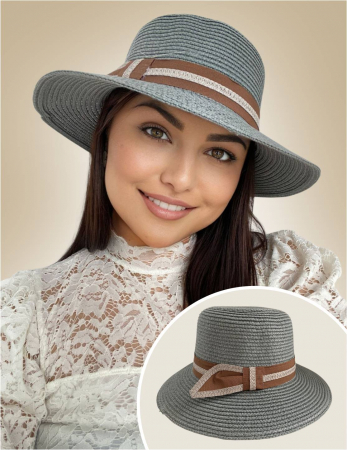 PALARII soare RAFIE - Palarii dama boruri medii Olimpia Lux- palarie gri, reglabila