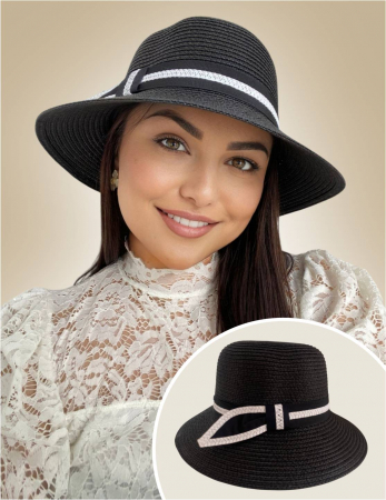 PALARII soare RAFIE - Palarii dama boruri medii Olimpia Lux- palarie negru, reglabila