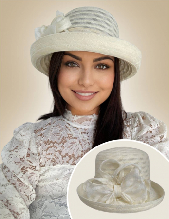 PALARII dama soare - CARLA LUX - Palarie dama boruri cu boruri rulate CARLA-palarie crem, reglabila