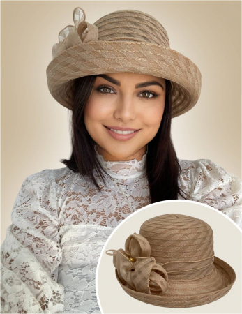 PALARII dama soare - CARLA LUX - Palarie dama boruri cu boruri rulate CARLA-palarie maro, reglabila