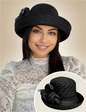 PALARII dama soare - CARLA LUX - Palarie dama boruri cu boruri rulate CARLA-palarie negru, reglabila