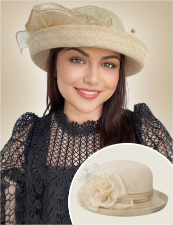 PALARII soare IN - Palarie dama boruri rulate Elenia-palarie crem, reglabila