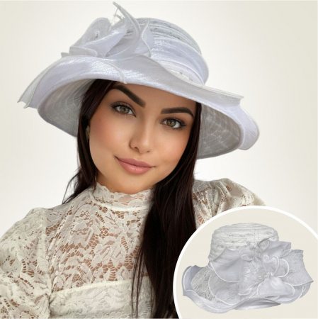 Palarie dama organza cu margini dantelate SPLENDOR alb, reglabila [2]