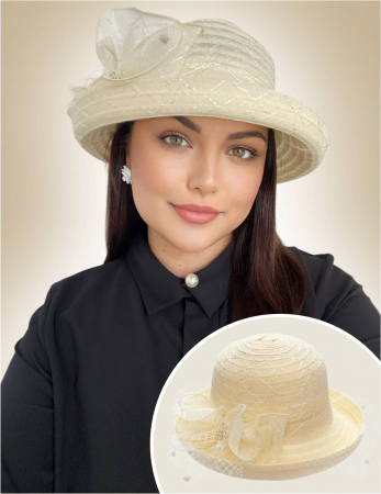 PALARII soare DANTELA - Palarie dama din organza cu voaleta CELESTIA crem, reglabila
