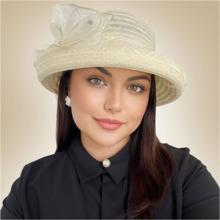 Palarie dama din organza cu voaleta CELESTIA crem, reglabila [1]