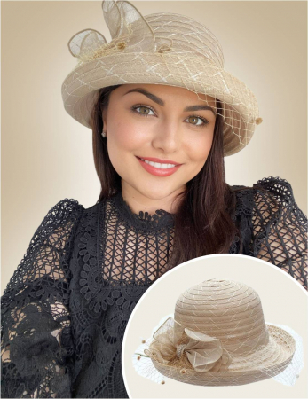 PALARII soare DANTELA - Palarie dama din organza cu voaleta CELESTIA crem, reglabila