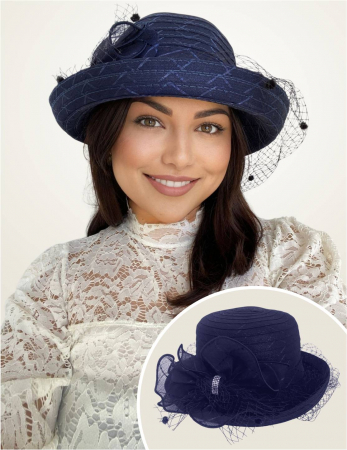 Palarie dama din organza cu voaleta CELESTIA CHIC bleumarin, reglabila [1]